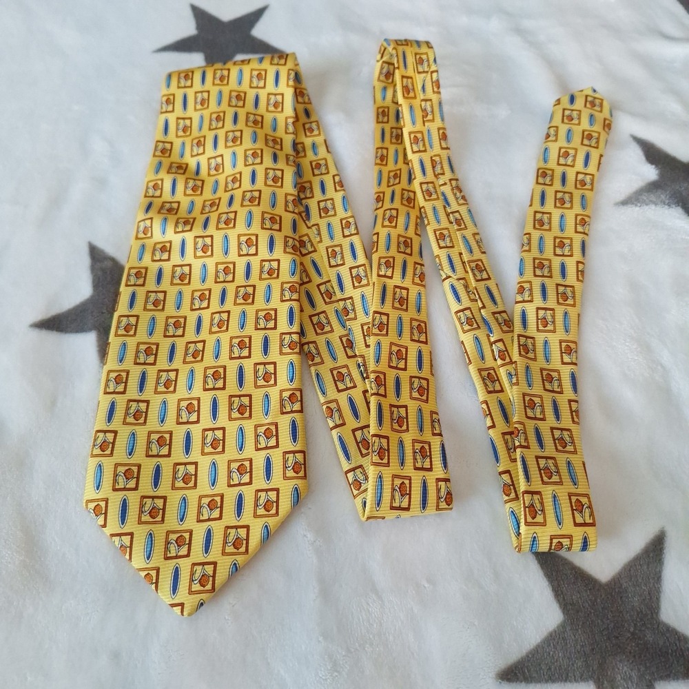 Men's Silk Necktie Yellow Abstract Printer 100% Silk Made In Florence, Italy